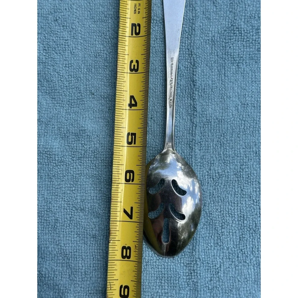 Rogers Floral Mist Pierced Serving Spoon Stainless Korea Discontinued Flatware